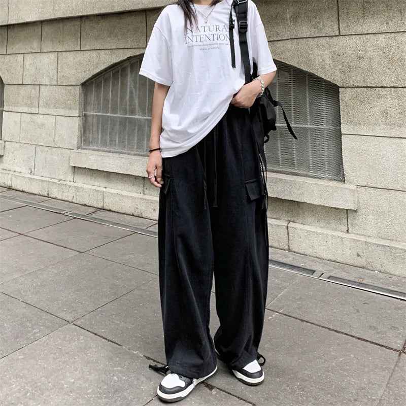 Comfortable Solid Color Wide Leg Cargo Pants