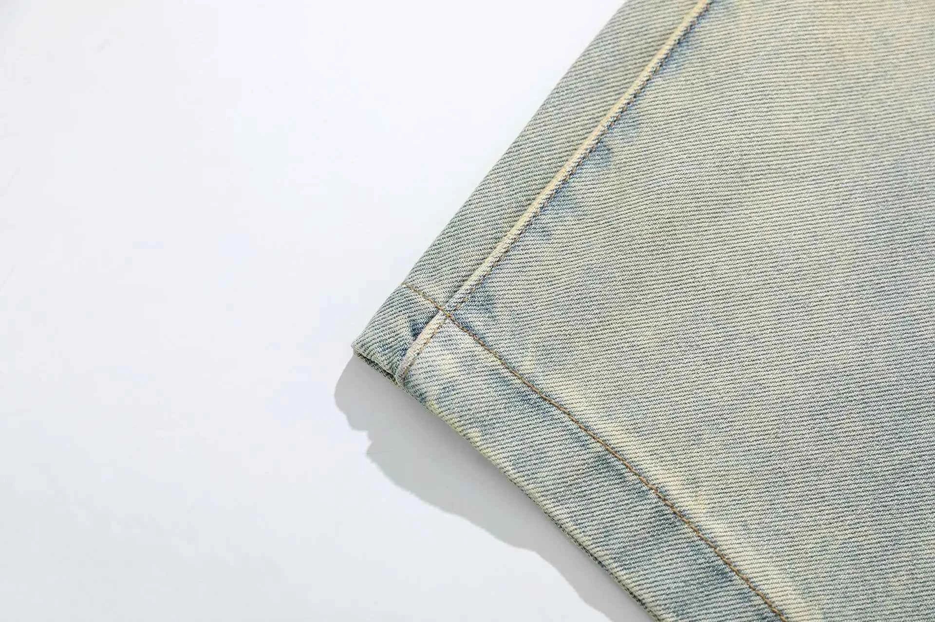 Chic Coated Printing Washed Wide Leg Jeans