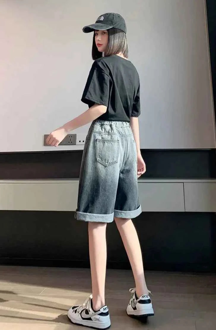 Summer Essential High Waist Black Denim Short