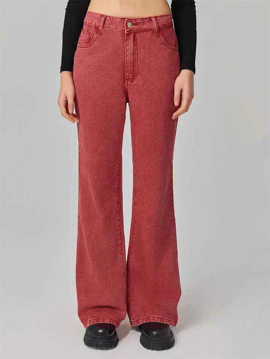 Red Streetwear Low Waist Jeans