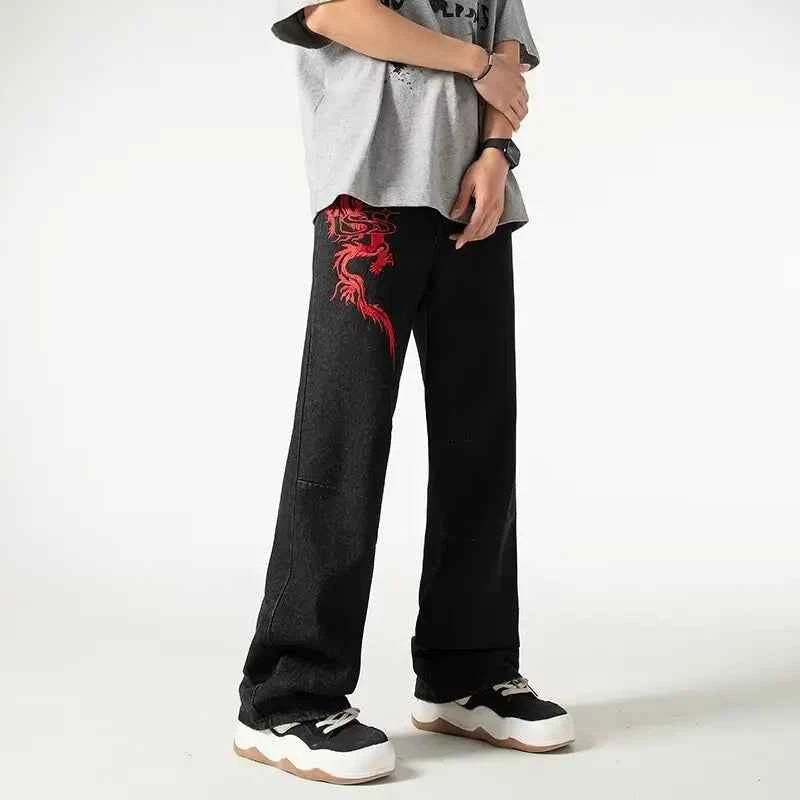 Luxury Dragon Embroidery Summer Straight Jeans