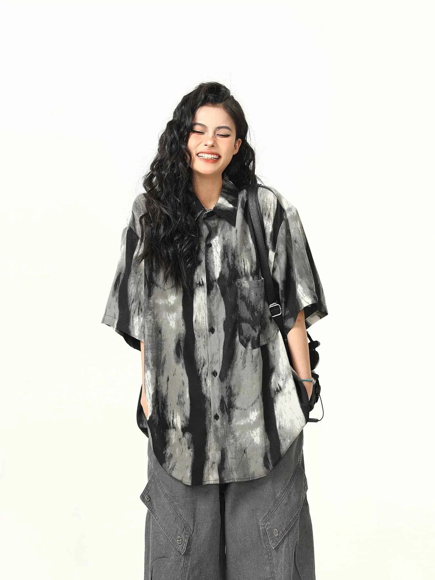 Stylish Lapel Tie Dye Gradient Shirt