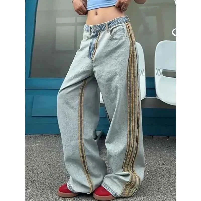 Street Edge Line Contrast Stripe Wide-Leg Jeans