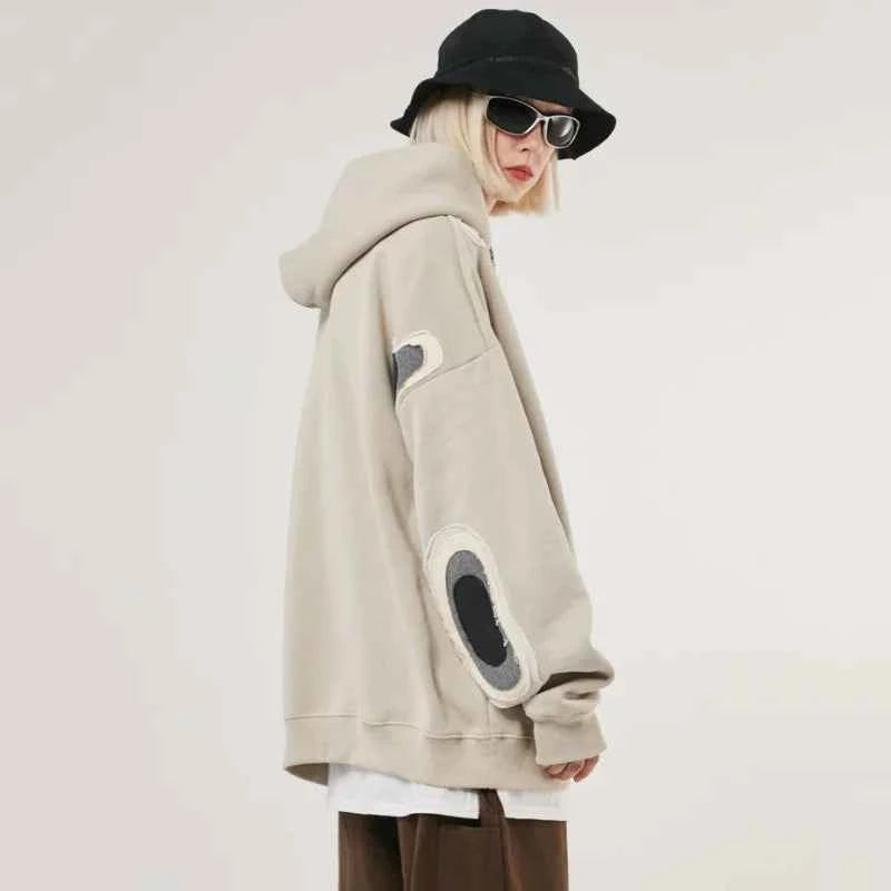 Vintage American Style Patchwork Fleece Hoodie
