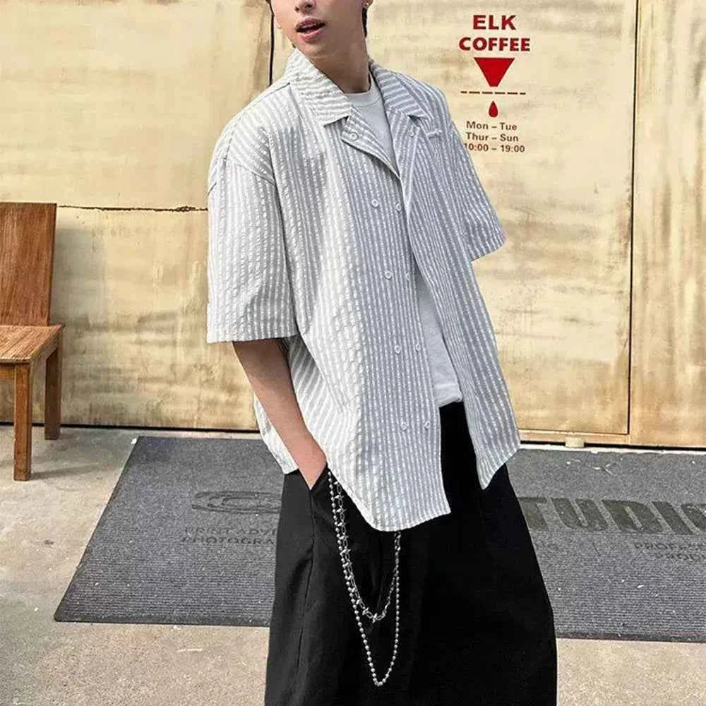 Y2K Retro Vertical Striped Short Sleeve Shirt