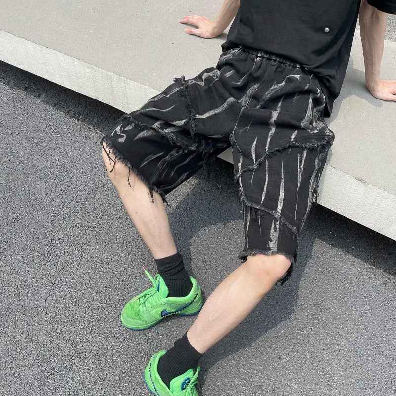Mens Gothic Ripped Black Denim Jorts