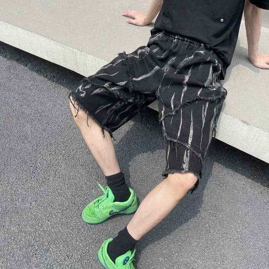 Mens Gothic Ripped Black Denim Jorts