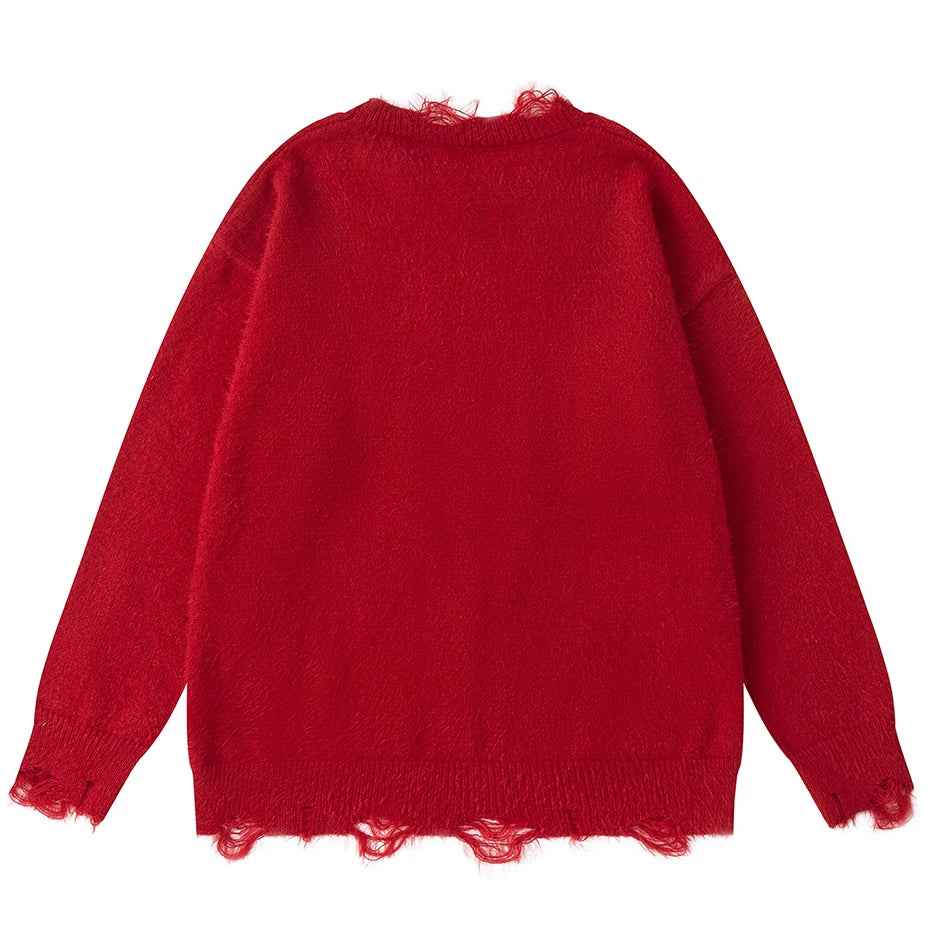 Women Chic Oversized Cat Graphic Knit Sweater