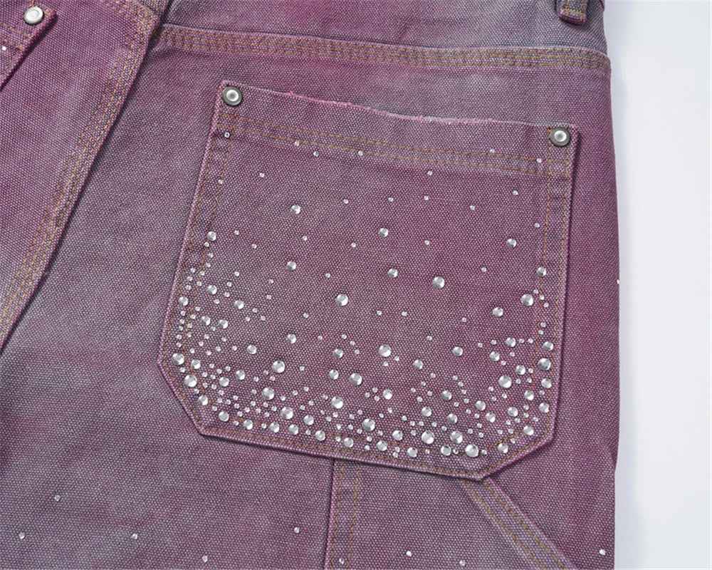 Streetwear Retro Rhinestone Distressed Denim Short