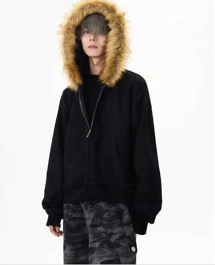 Autumn Japanese Edge Fur Collar Hoodied Sweatshirt