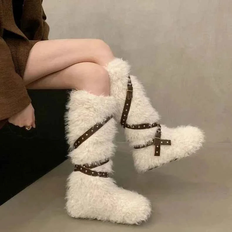 Gothic Y2K Plush Furry Winter Boot