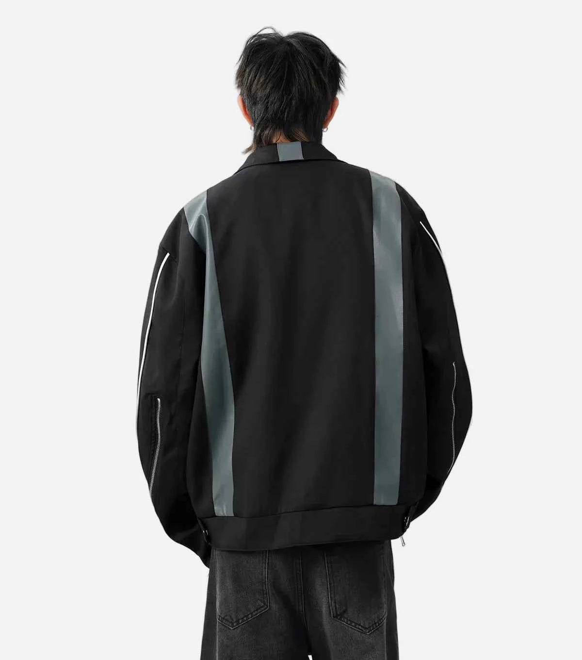 Streetwear Patchwork Contrast Color Zipper Jacket