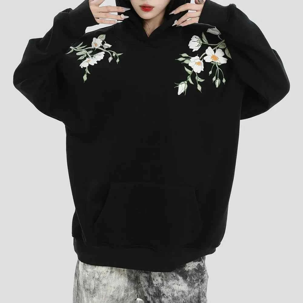 Embossed Flower Vine Velvet Hoodie