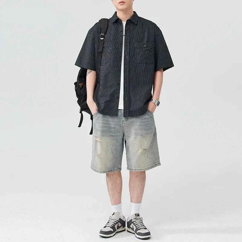 Streetwear Versatile Casual Short Sleeve Striped Shirt