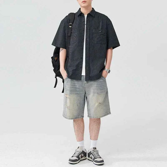 Streetwear Versatile Casual Short Sleeve Striped Shirt
