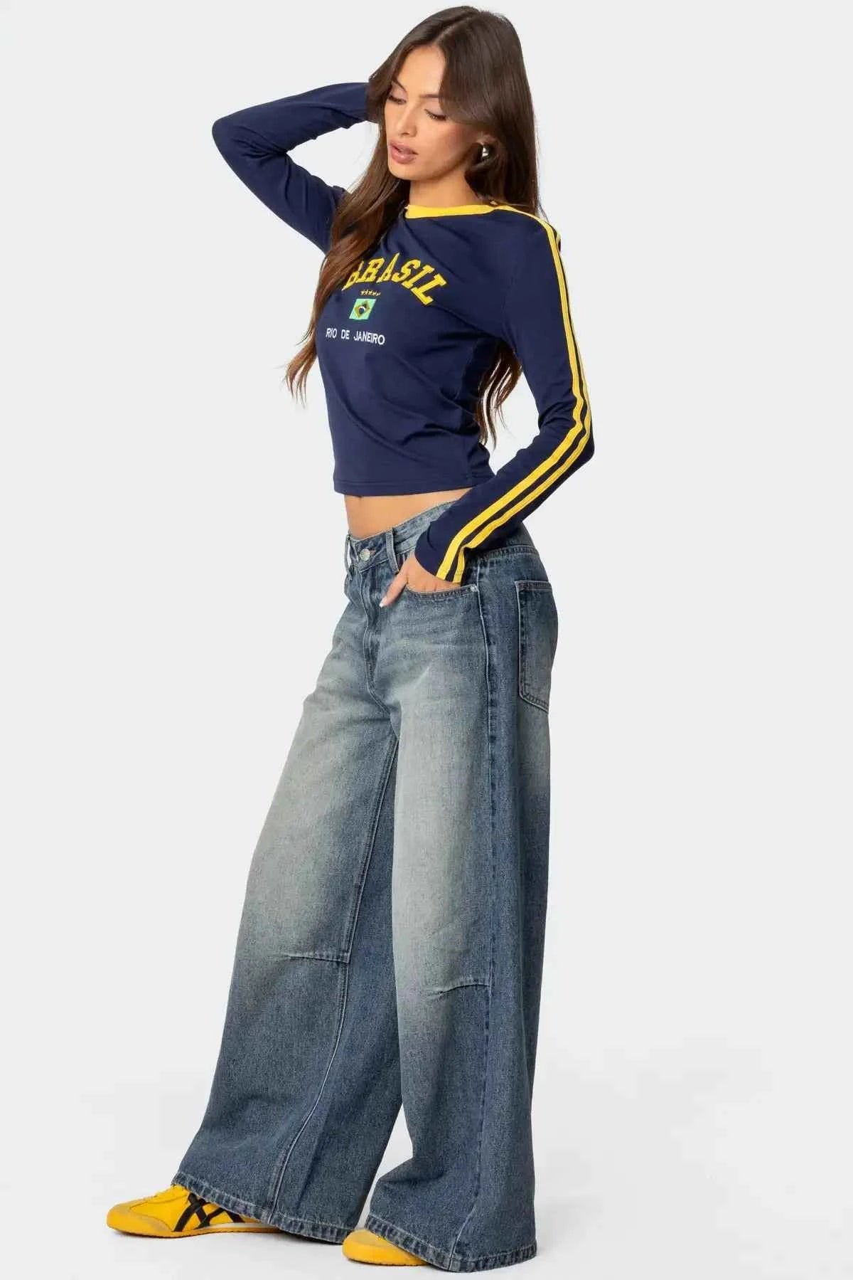 Brazilian Vintage Letter Print Crop T-Shirt