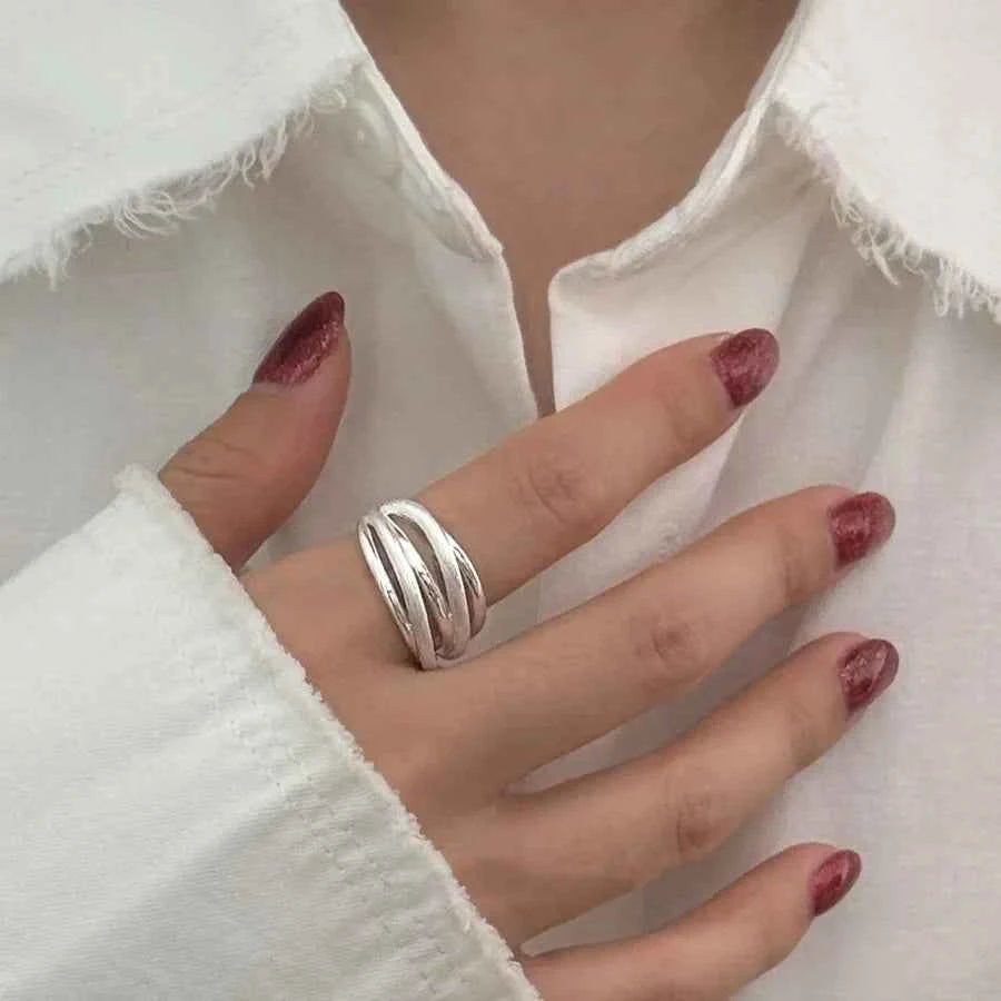 Edgy Geometric Multilayer Matte Ring