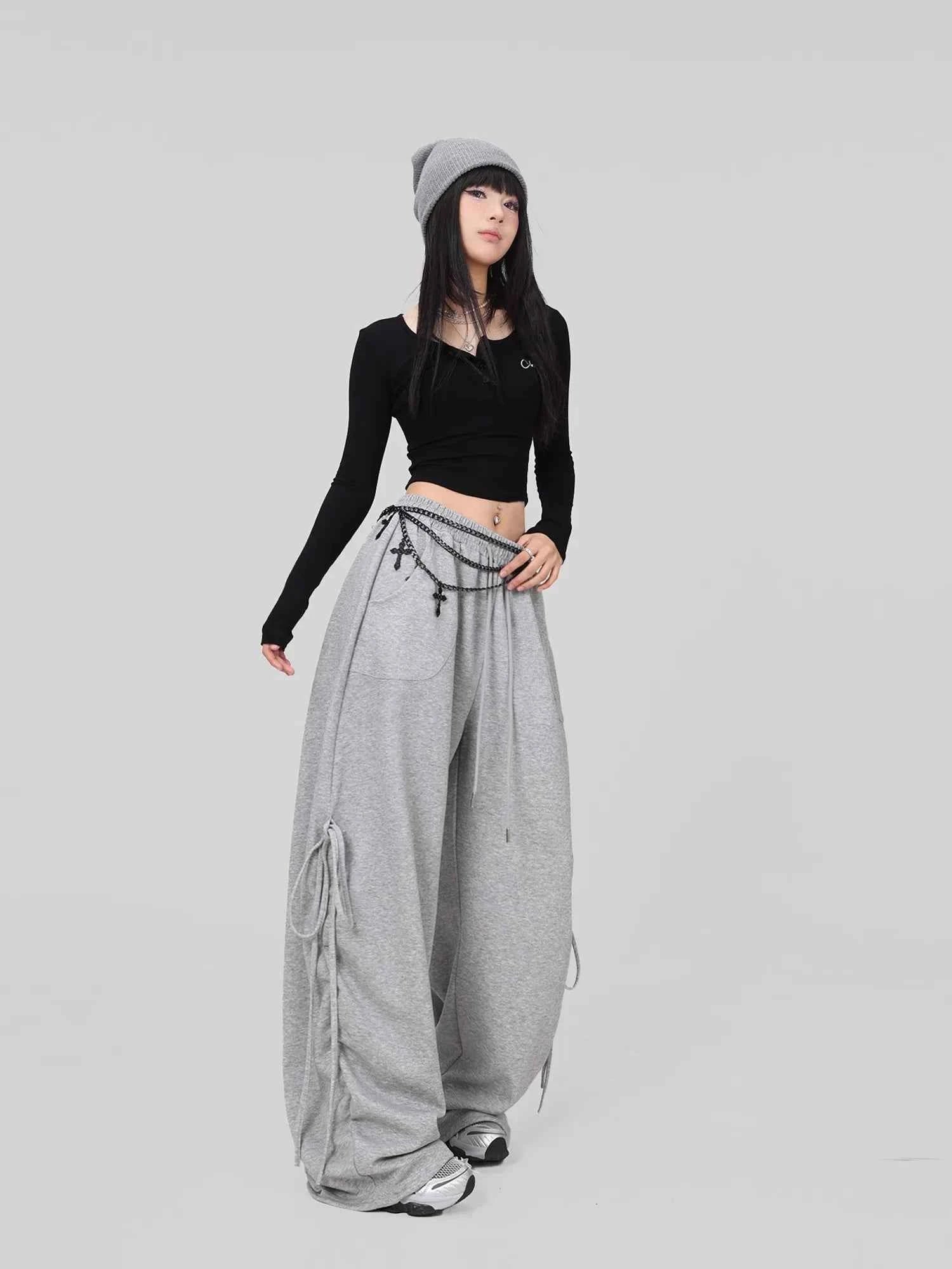 Soft Gray Drawstring Hip Hop Pants