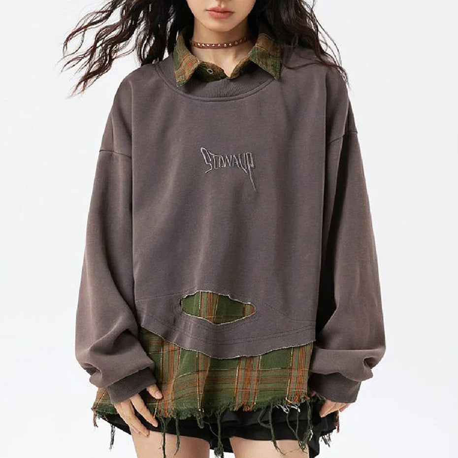 SP Two Pieces Plaid Pullover Sweatshirt