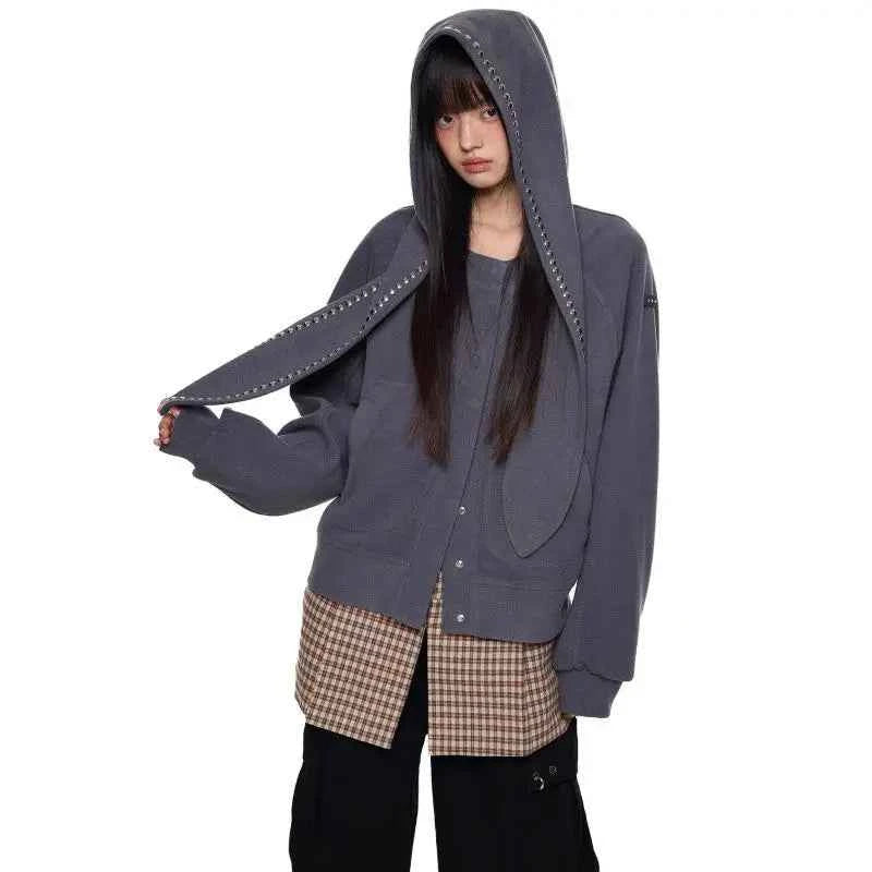 Winter Rivet Rabbit Ears Loose Casulal Sweatshirt