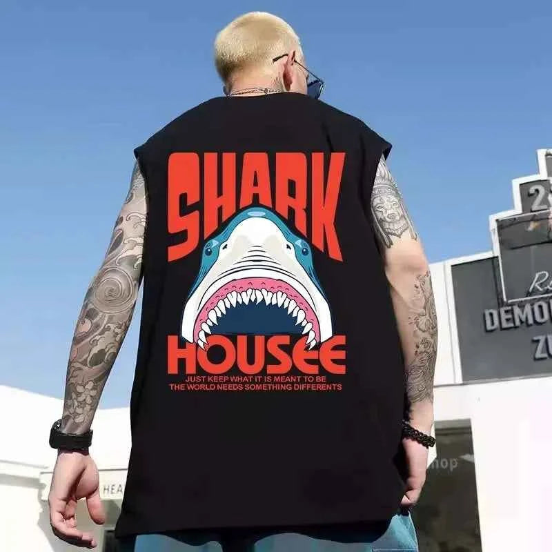 Bold Shark Print Sleeveless T-Shirt