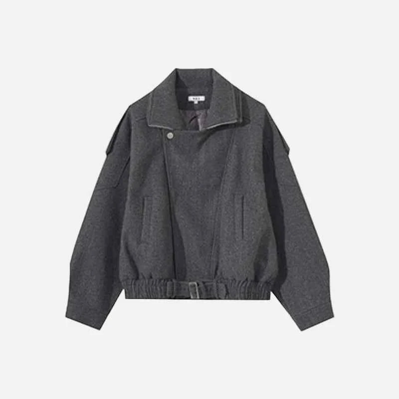 Classic Thick Woolen Stand Collar Parkas Irregular Jacket