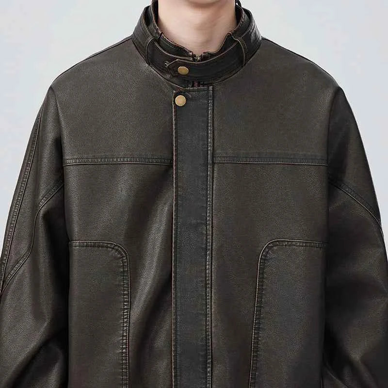 Men Vintage Japanese Style Motorcycle Leather Jacket
