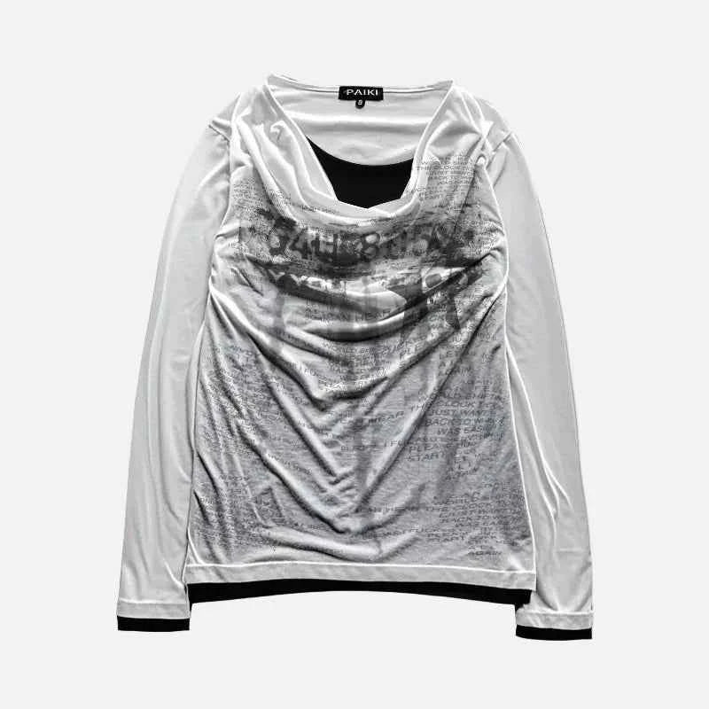 Vintage Patchwork Fake Two Piece Long Sleeve T-Shirt