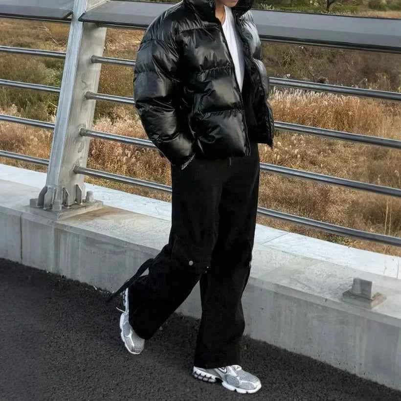 Glossy Stand Collar Cotton Padded Puffer Jacket
