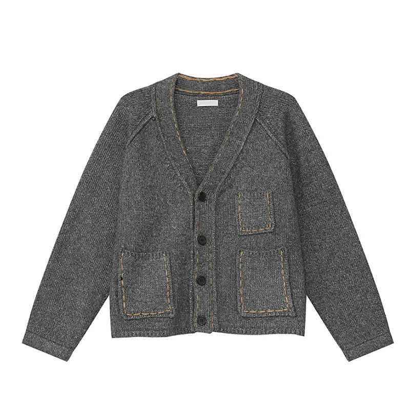 Cozy Contrast Color Wool V-Neck Knit Cardigan
