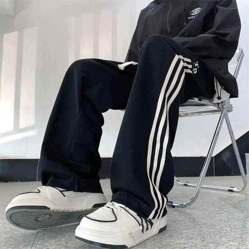 Casual High Waist Striped Black Sweatpants