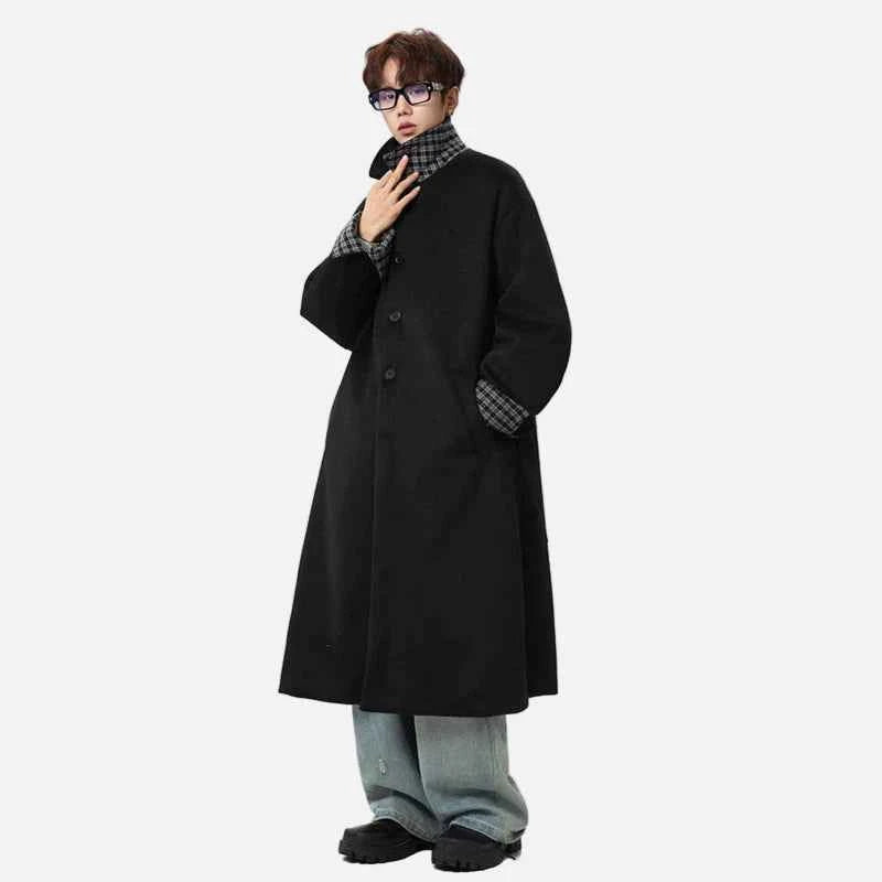 Lightweight Plaid Single Breasted With Belt Woolen Coat