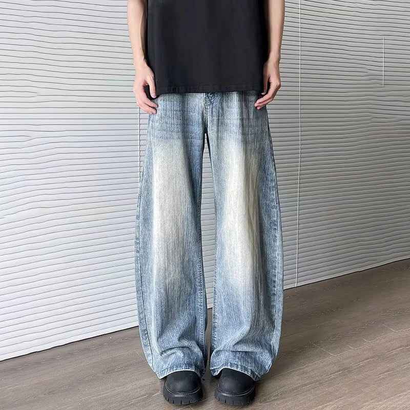Vintage Washed Blue Textured Wide Jeans