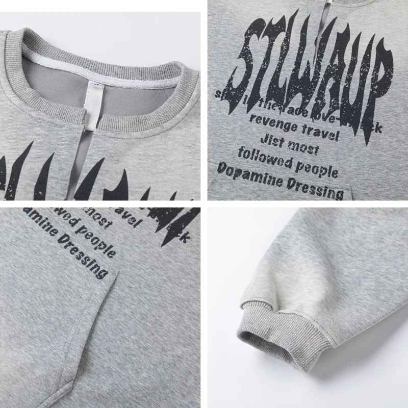 Y2K Retro Gray Letter Print Long Sleeve Shirt