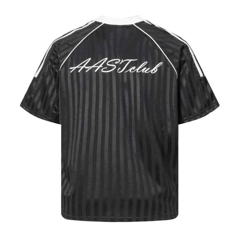 Trendy Striped Letter Print V-Neck Sport T-Shirt