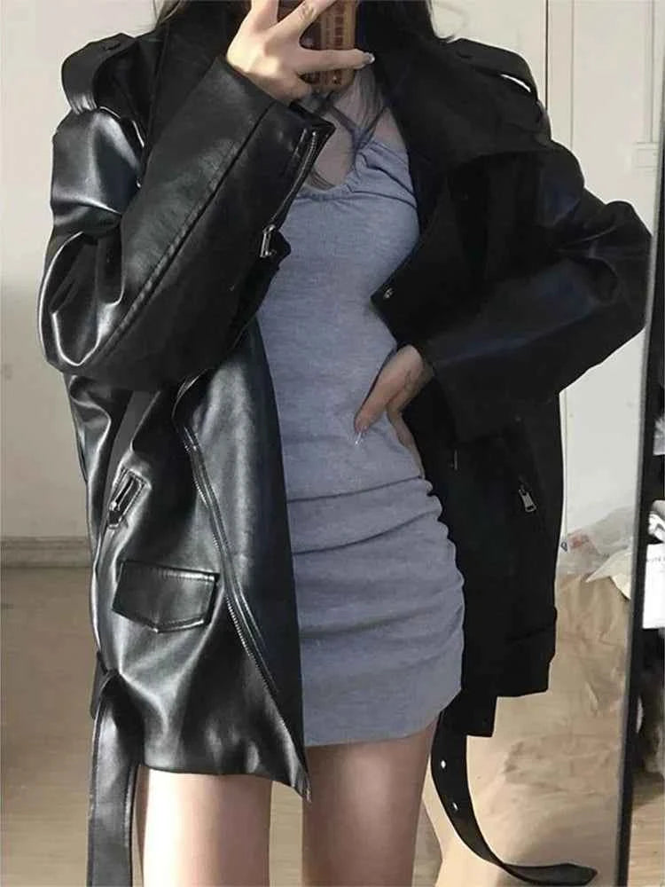Gothic Stylish Black PU Leather Motorcycle Jacket