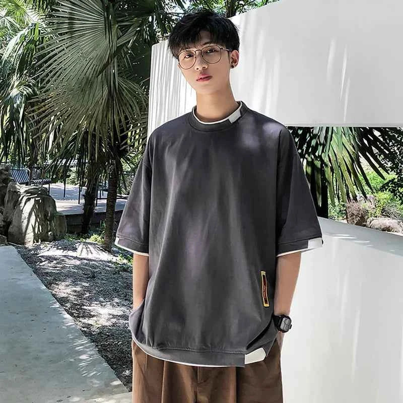 Summer Oversized Fake Two Piece Cotton T-Shirt
