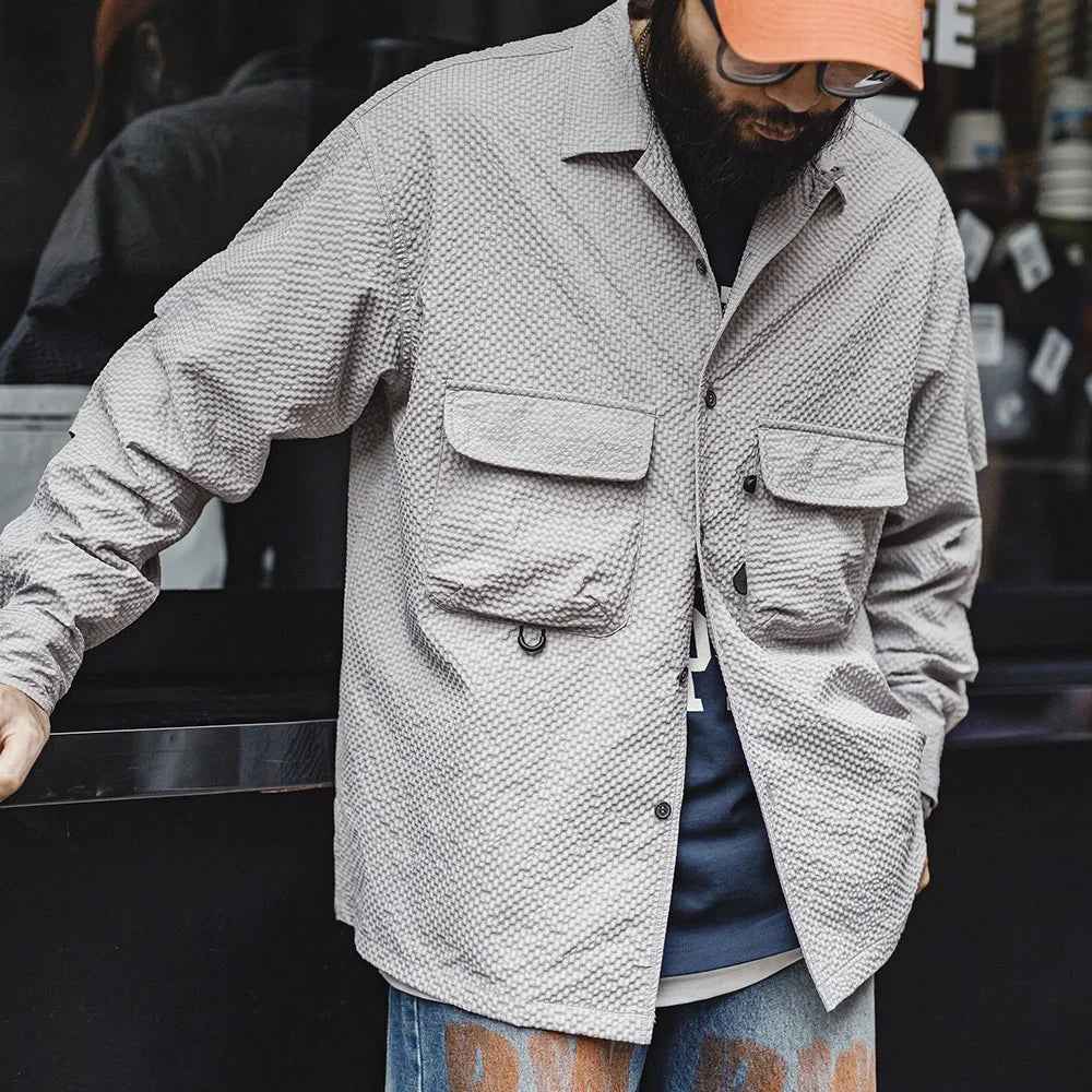 Men's Wrinkle-Free Seersucker Cuban Collar Shirt