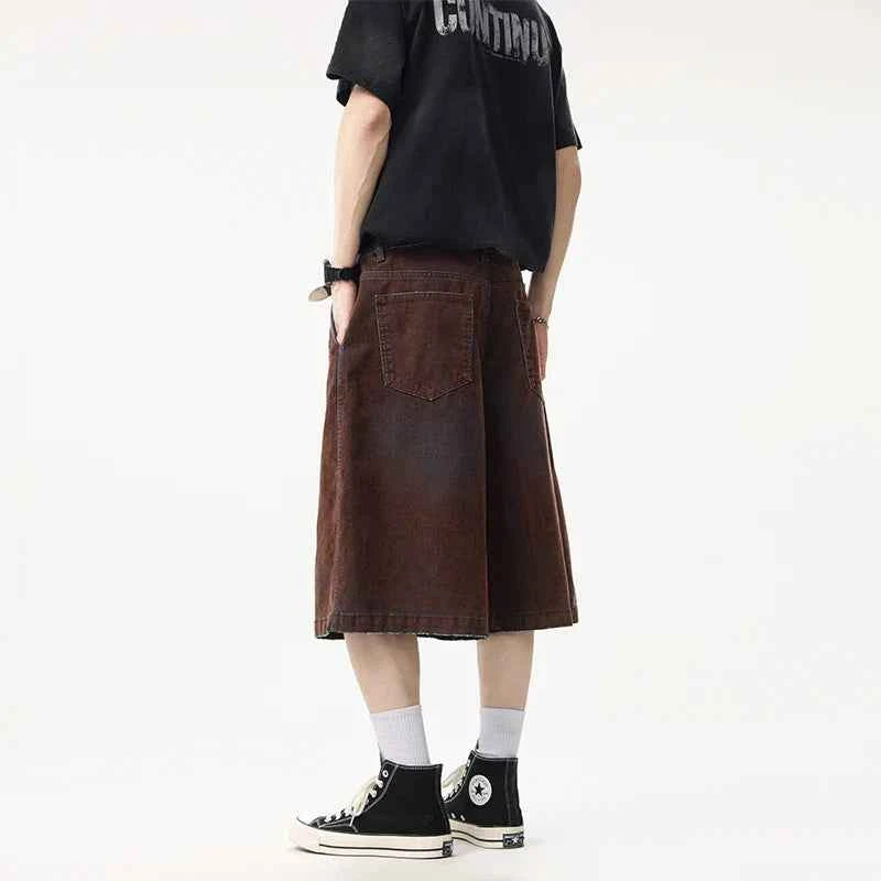 Insulated Cool Brown Washed Wide Leg Jorts