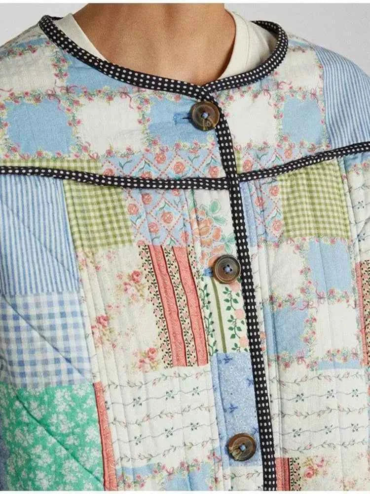 Women Vintage Floral Chic Padded Jacket