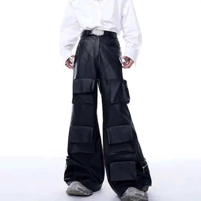 Stylish Timeless Fit High Street Leather Cargo Pants
