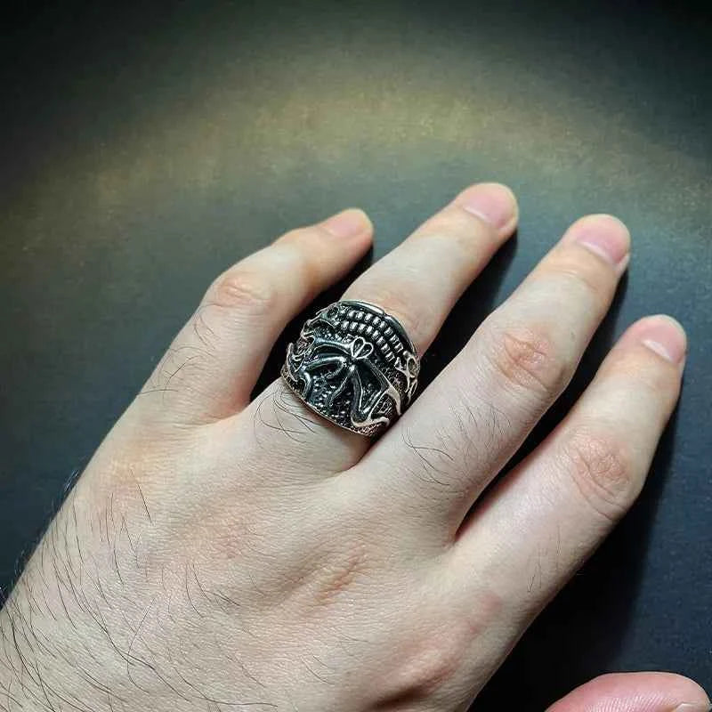 Handmade Retro Angry Skull Silver Ring
