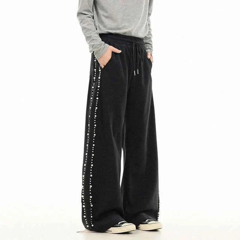 Trendy Pearl Decoration Hip Hop Sweatpants