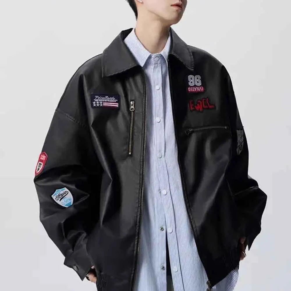 Trendy Retro Embroidered Leather Racing Jacket