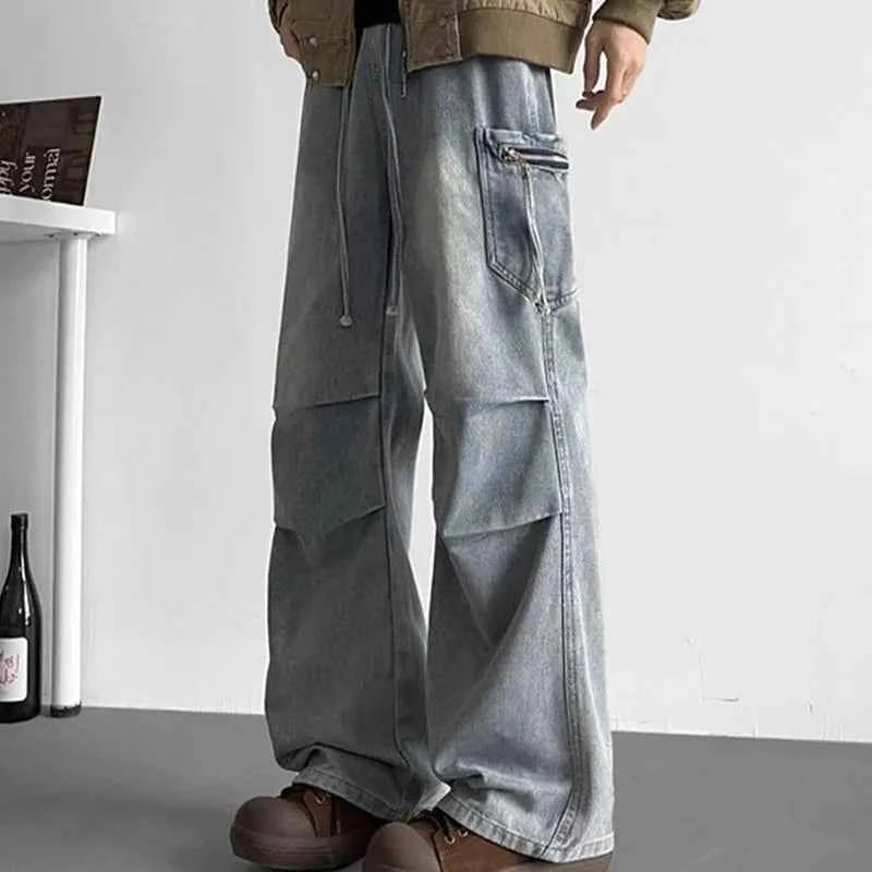 Streetwear Pleated Loose Cargo Jeans