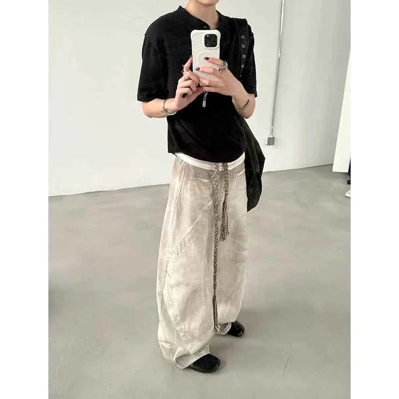 Women Trendy Vintage American Washed Wide Leg Jeans