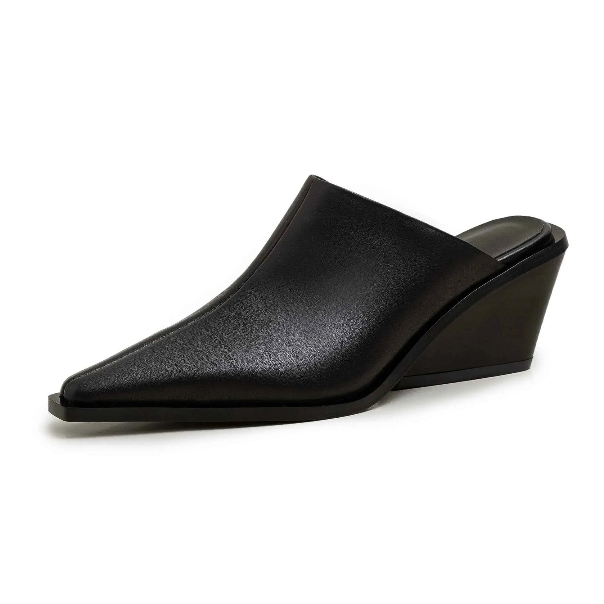 LUW "Executive-Edge" Genuine Leather Mules - Luxury Med-Chunky Heel Summer Wedges