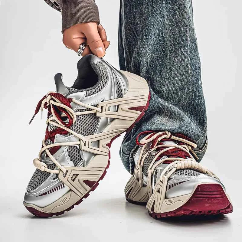 Breathable Thick Lace-Up Splicing Mixed Color Sneakers