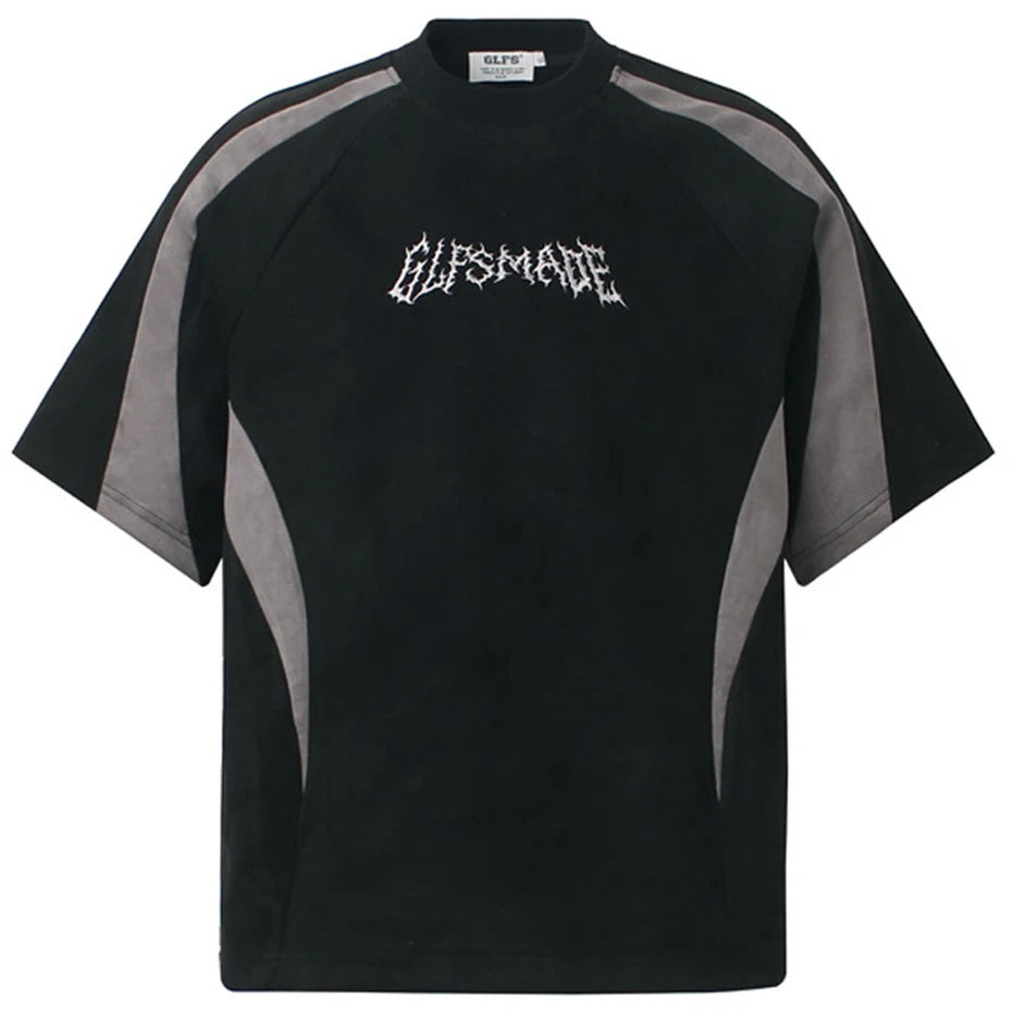 Streetwear Suede T Shirts Patchwork Oversized Hip Hop T-shirts