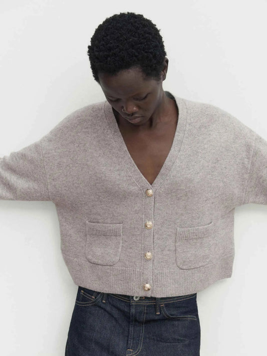 Ethereal Minimalist V-Neck Knitted Cardigan